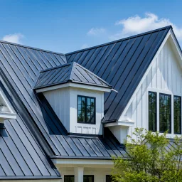 Newly completed metal roof on a refined residential property